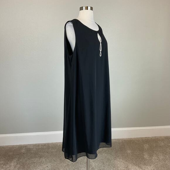 Black Beaded Chiffon Shift Cocktail Dress with Capelet Size 16W SLNY Cut Out - Picture 6 of 13